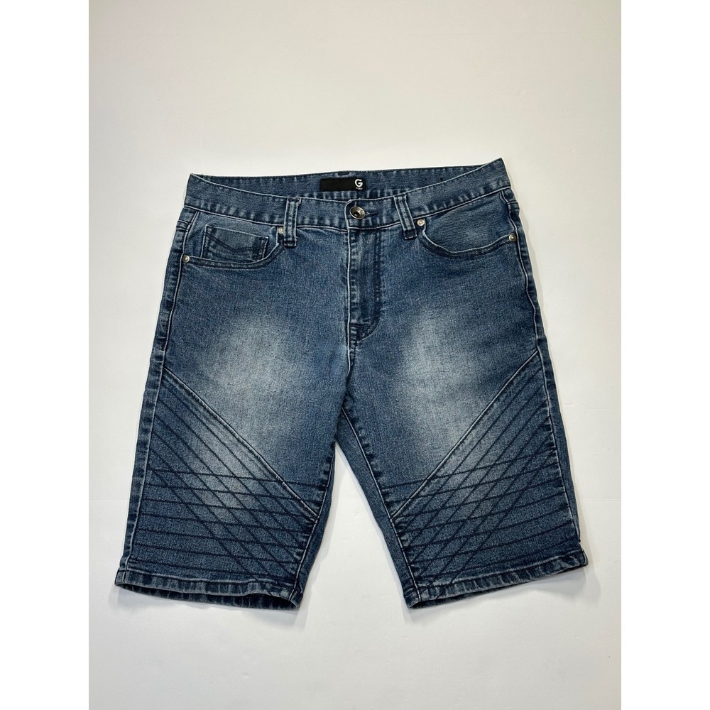 GUESS Jeans Mens Blue Denim Bermuda Shorts Quilted Stitch Knee Detail Size 32